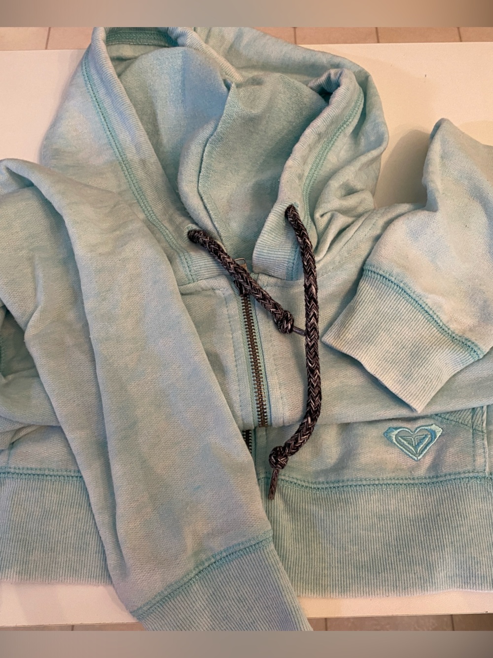 Roxy Light Aqua Pullover Sweatshirt with Retro Wave Graphic